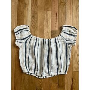 American Eagle Outfitters Crop Cotton Gauze Tan Stripe Off Shoulder Top (size S)